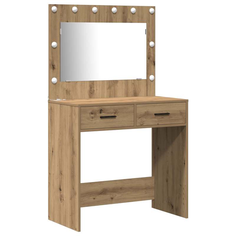 3-teiliges Schminktisch-Set aus Kunstleder mit Artisan-Eiche