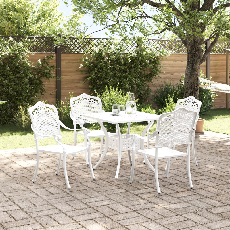 5-teiliges Garten-Ess-Set aus weißem Guss-Aluminium