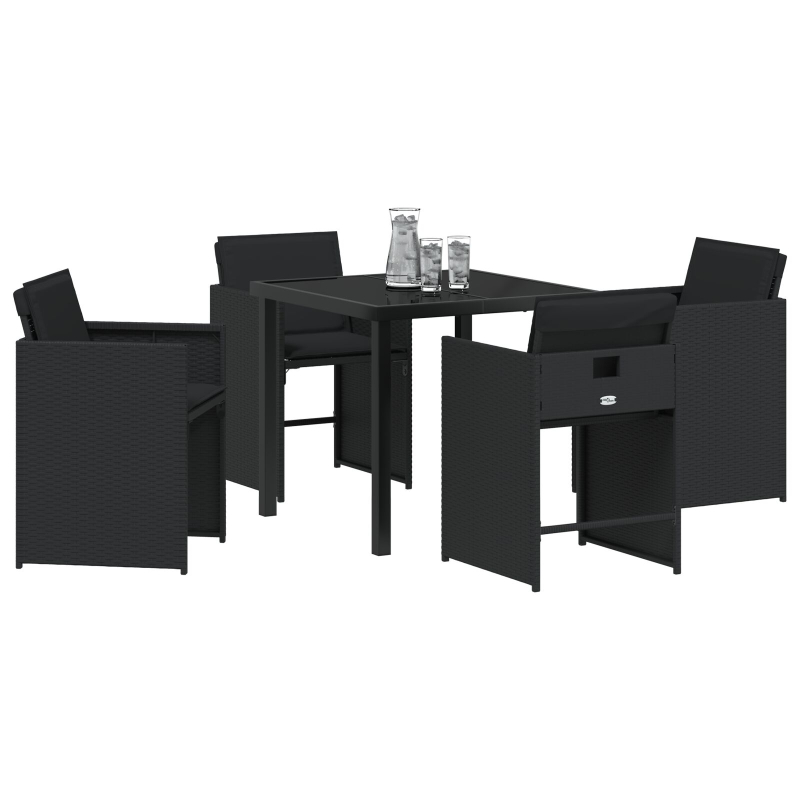 5-teiliges Garten-Essset mit Kissen Schwarz Poly-Rattan