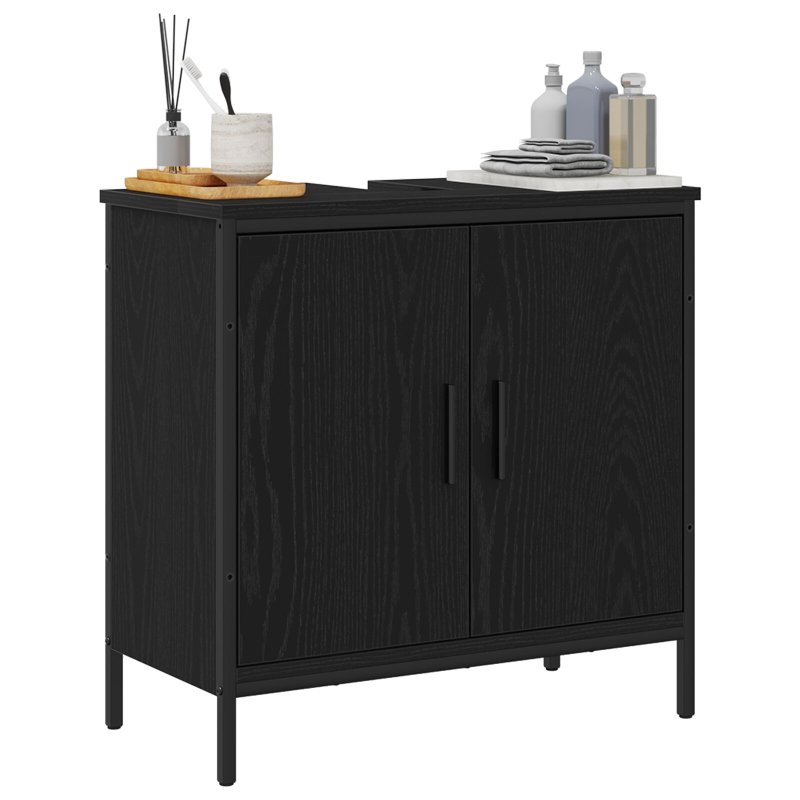 Badezimmer Waschbecken Schrank Schwarz Eiche 60x30x60 cm Werkstoff