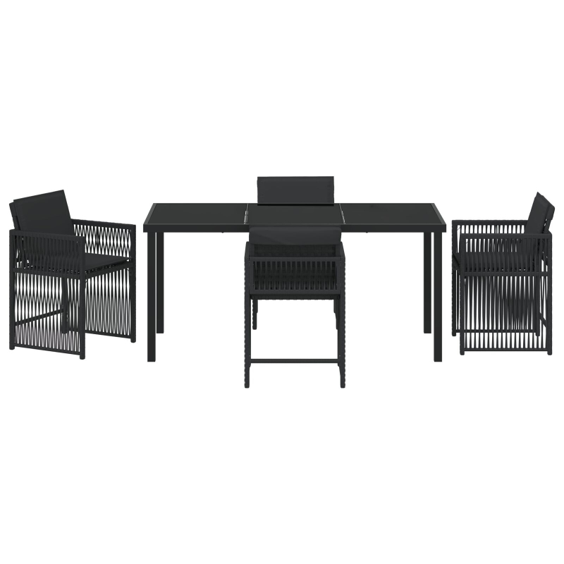 5-teiliges Garten-Esszimmer mit Kissen Schwarz Poly-Rattan