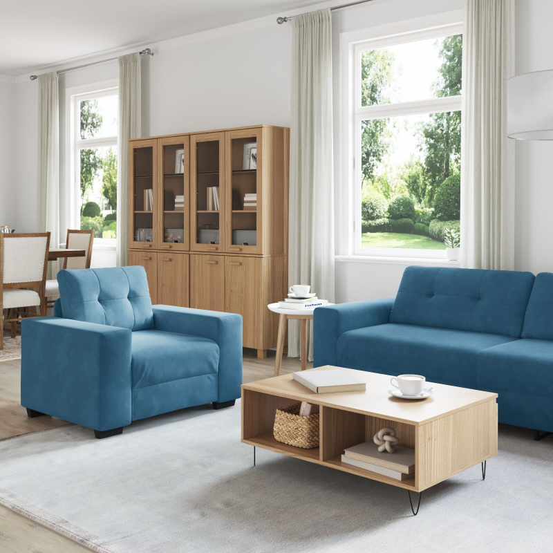 3-teilige Sofaset mit Kissen Blau Velvet