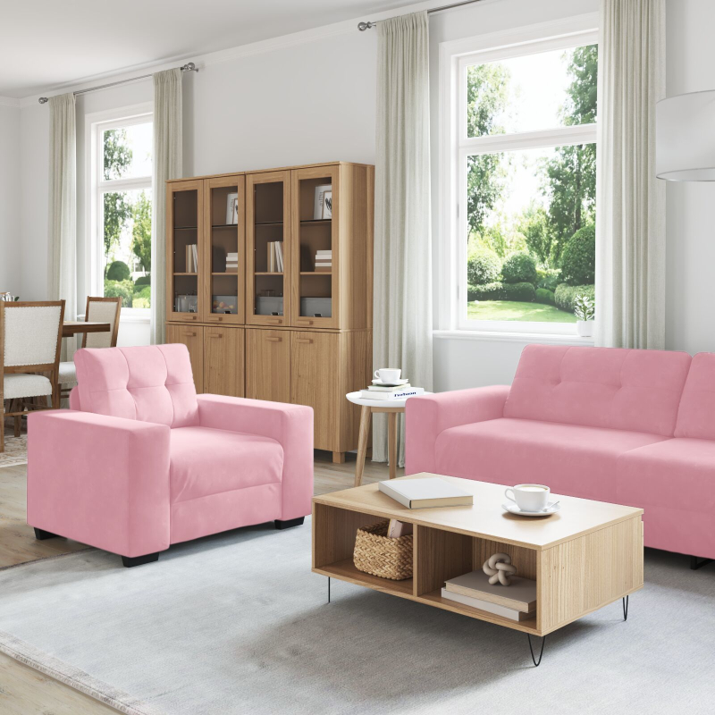 3-teiliges Sofaset mit Kissen, rosa Samt