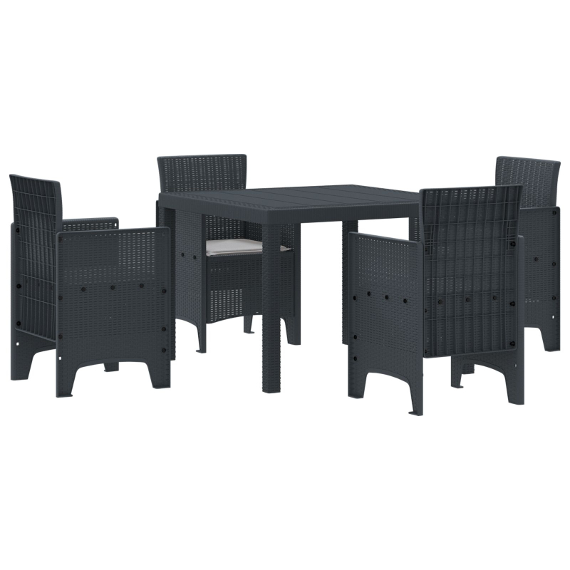 5-teiliges Garten Essset mit Kissen Anthrazit Poly Rattan