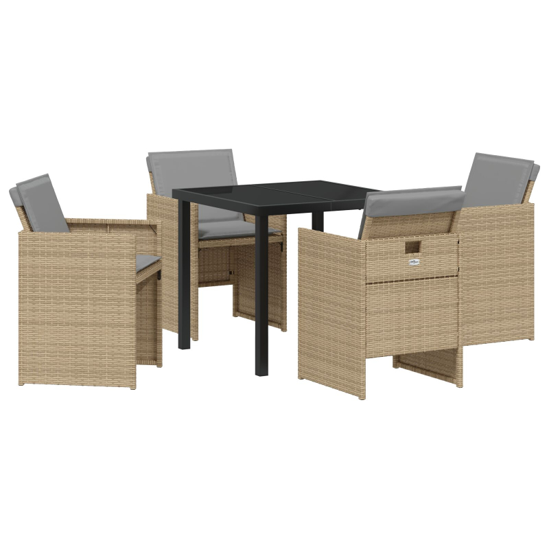 5-teiliges Garten-Essset mit Kissen in beige Poly-Rattan