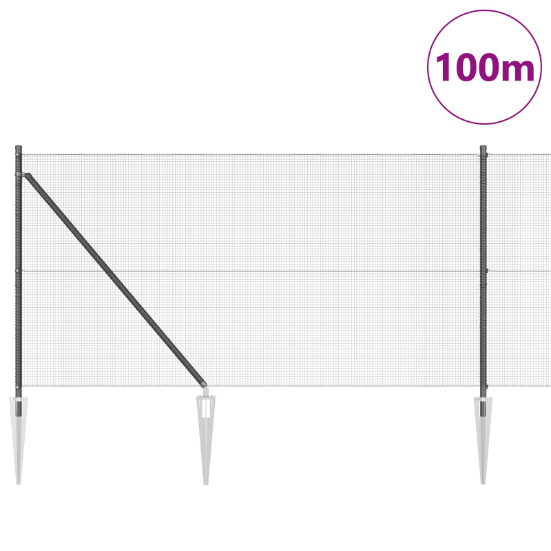 Schweißdrahtzaun mit 13 Spike-Posts Grau 1x100 m Stahl