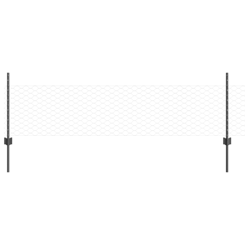 Zaunpfosten 11 Stück U-Profil Grau 60 cm Stahl, Sechseckzaun Grau 0,5x100 m Stahl