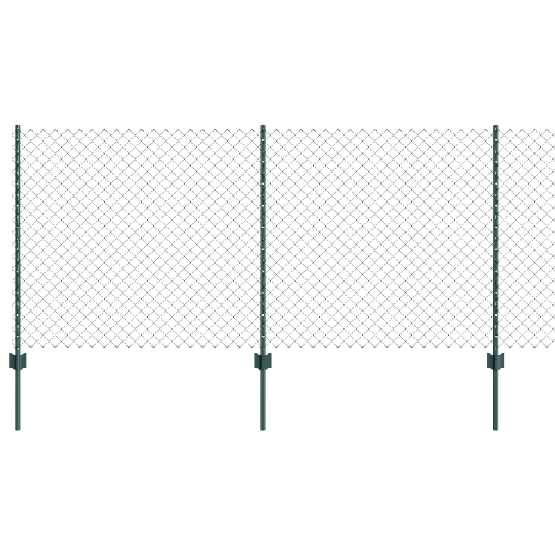 Kettengliedzaun mit 10 U-Pfosten Grün 1x10 m Stahl
