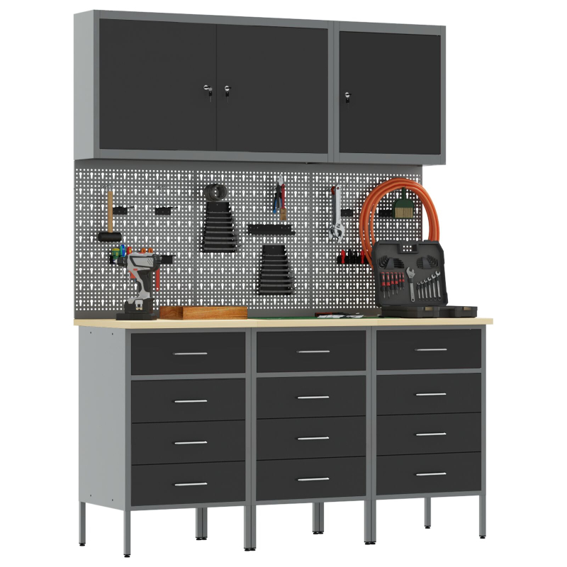8-teiliges Werkbank-Set aus schwarzem Stahl