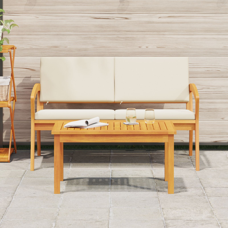 2-teiliges Bistro-Set mit Kissen aus massivem Akazienholz