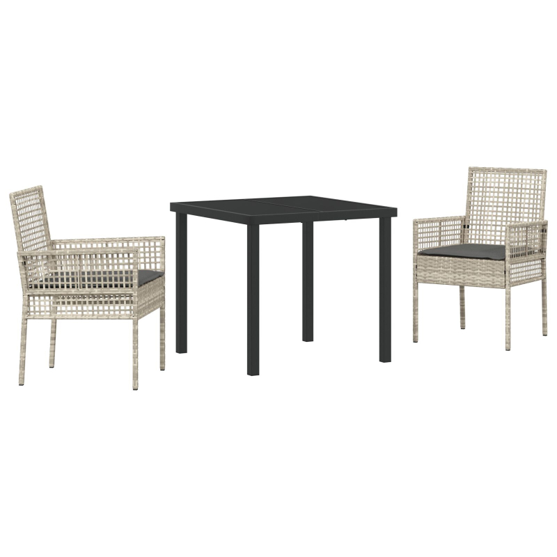 3-teilige Garten-Essgruppe mit Kissen Hellgrau Poly Rattan