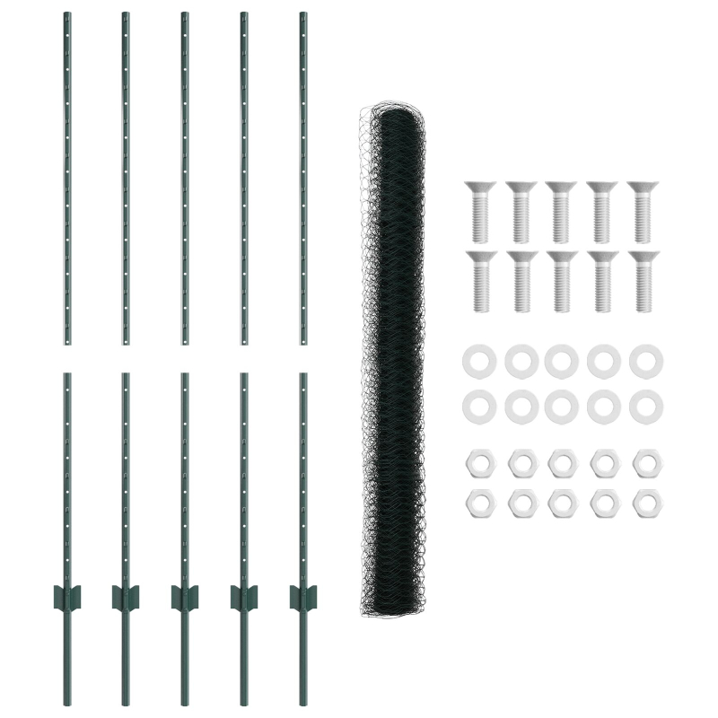Zaunpfosten 5 Stück U-Kanal Grün 140 cm Stahl, Sechseckzaun Grün 1,4x10 m Stahl