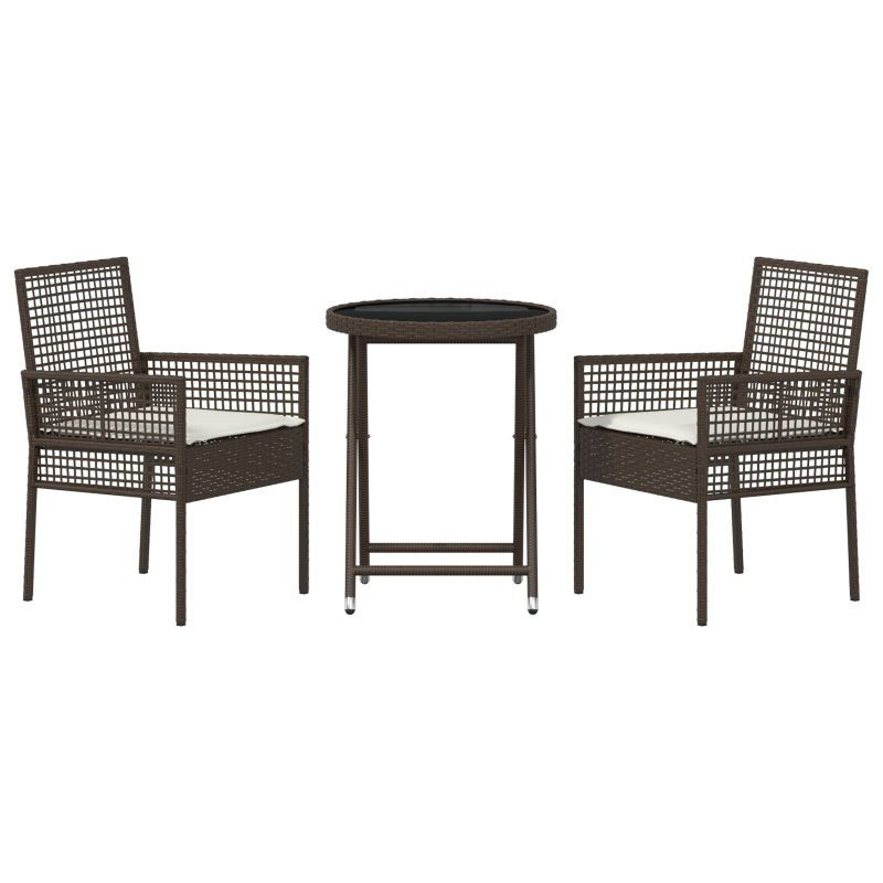 3-teiliges Bistro-Set für den Garten mit Kissen aus braunem Poly-Rattan
