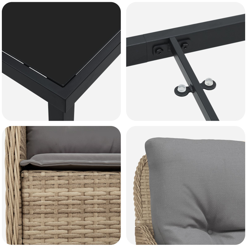 7-teiliges Gartenessenset mit Kissen in Beige Poly-Rattan