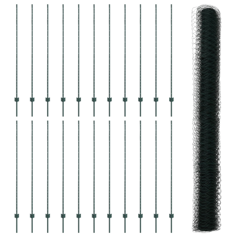 Zaunpfosten 11 Stück U-Kanal Grün 150 cm Stahl, Hexagonzaun Grün 1,5 x 50 m Stahl