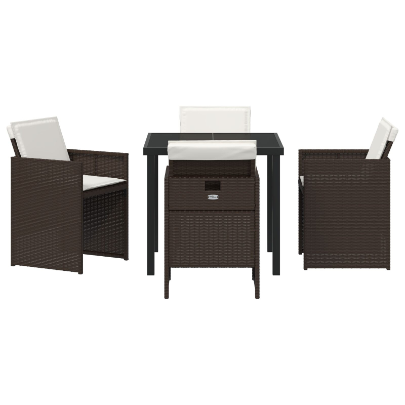 5-teilige Garten-Essgruppe mit Kissen Braun Poly-Rattan