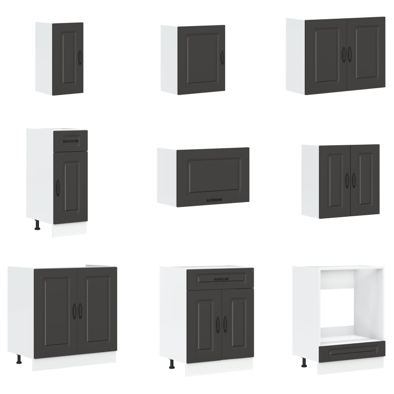 Küchen Schrank Kalmar mit Doppelbecken Schwarz Holzwerkstoff