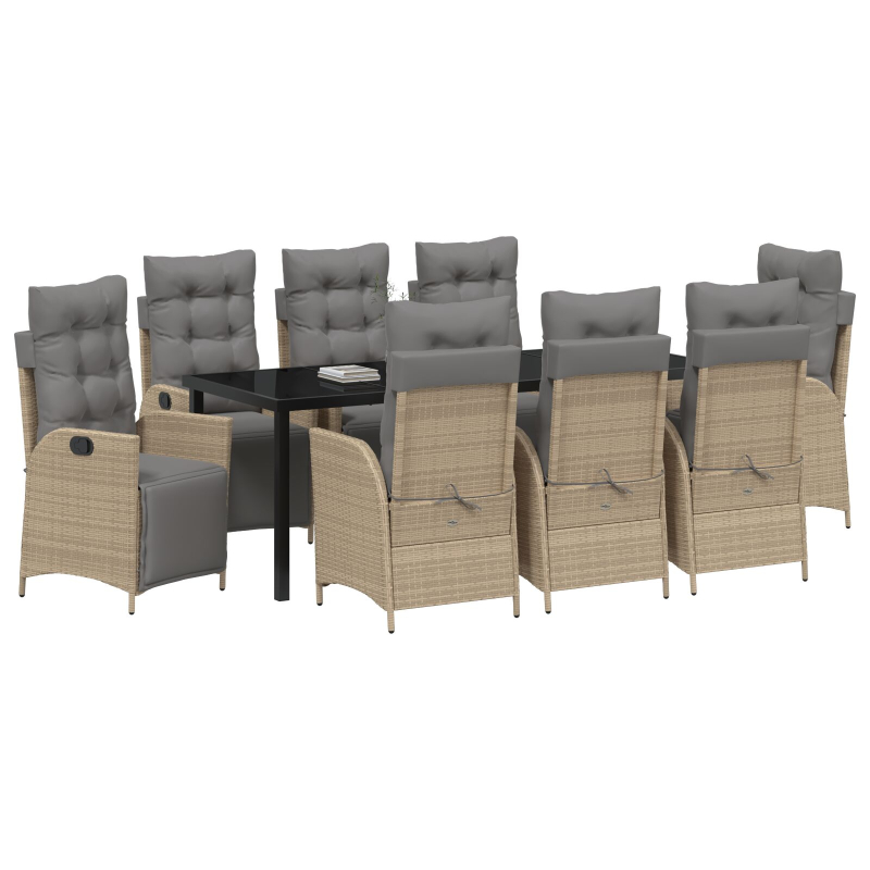 9-teiliges Garten-Ess-Set Beige Poly-Rattan