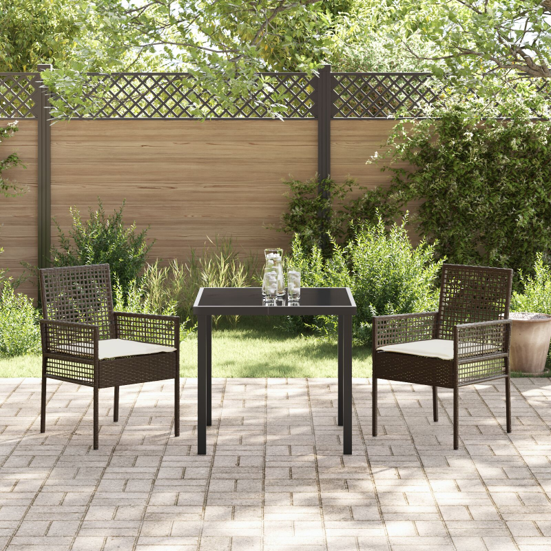 Gartenstühle 2 Stück mit Kissen Braun Poly-Rattan