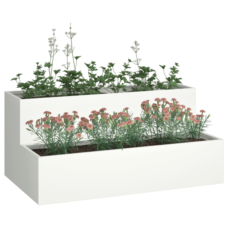 Gartenpflanzer 2-Tier 100x60x45 cm Weiß Stahl