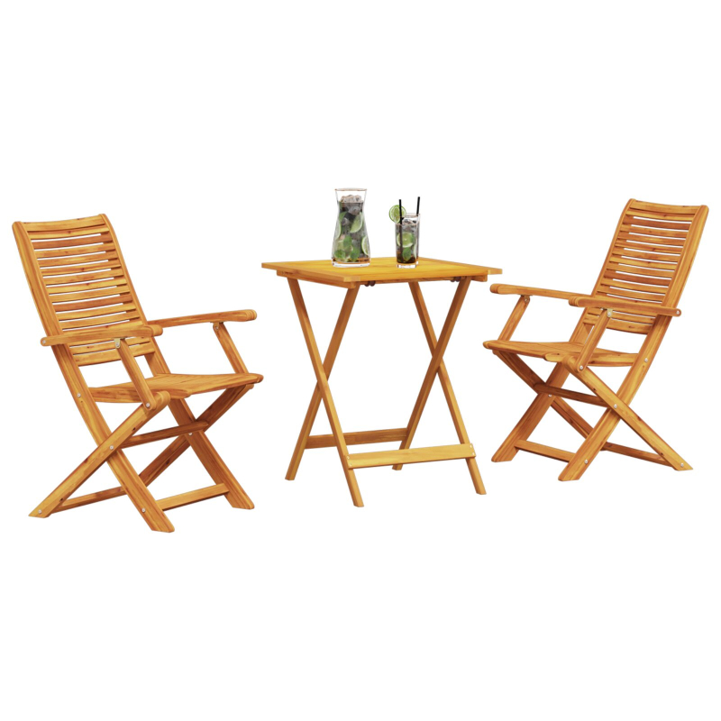 3-teiliges Klapp-Bistro-Set aus massivem Akazienholz