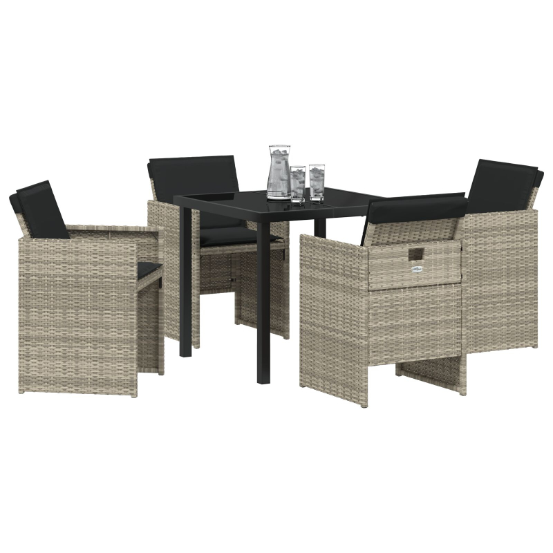 5-teiliges Garten-Essgruppen-Set mit Kissen, hellgrau, Poly-Rattan