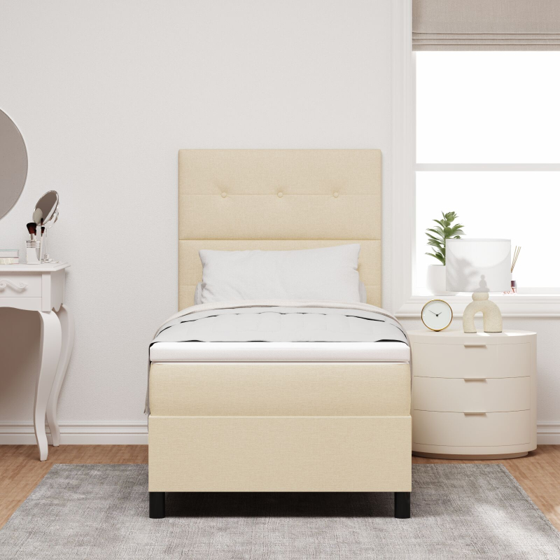 Beige Boxspringbett mit Matratze 90x200 cm aus Stoff