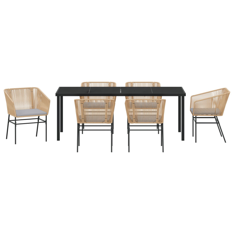 7-teiliges Garten-Ess-Set mit Kissen Braun Poly Rattan