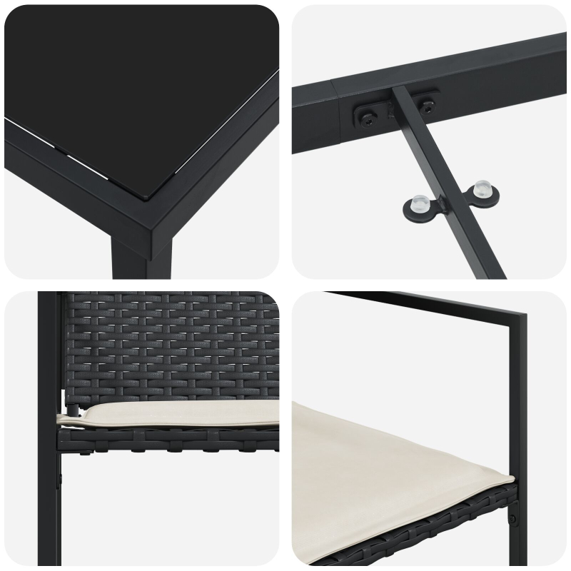 9-teiliges Garten-Esszimmer-Set mit Kissen Schwarz Poly Rattan