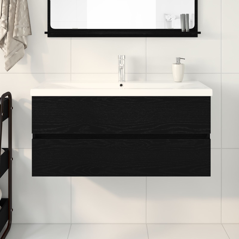 Waschbecken Schrank mit integriertem Waschbecken Schwarze Eiche aus lackiertem Holz