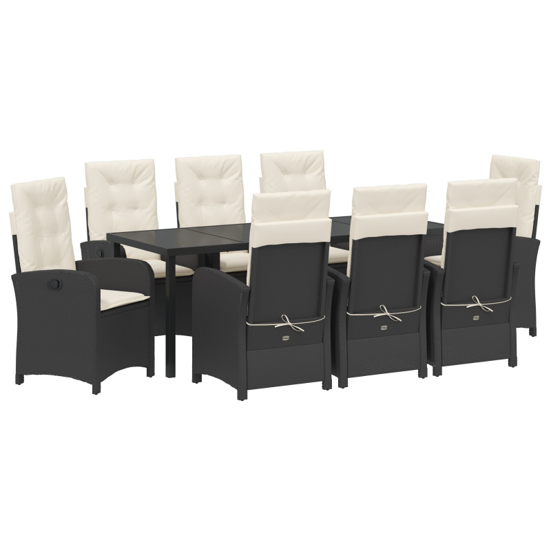 9-teiliges Garten-Dining-Set mit Kissen aus schwarzem Poly-Rattan
