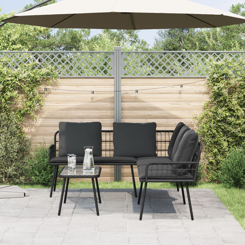 2-teiliges Garten-Sofa-Set mit Kissen Schwarz Poly Rattan
