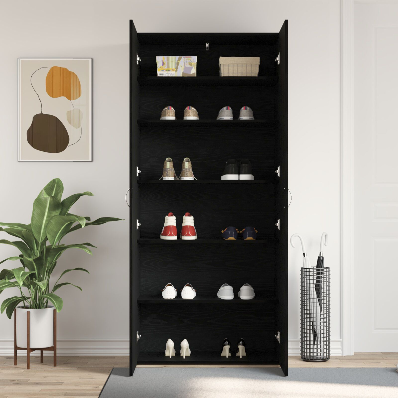 Schuhschrank Schwarz Eiche 80x35,5x180 cm Holzwerkstoff