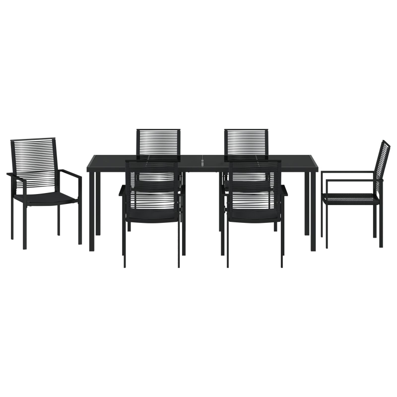 7-teilige Garten-Essgruppe Schwarz PVC Rattan