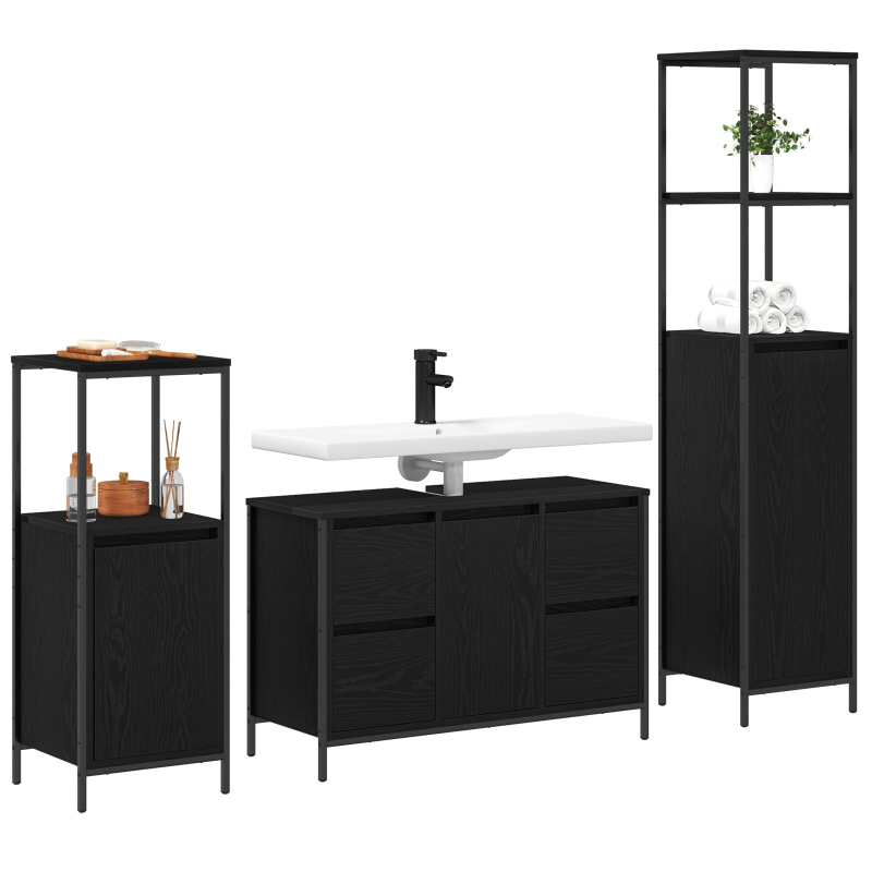 3-teiliges Badmöbel-Set - Schwarz Eichenholzwerkstoff