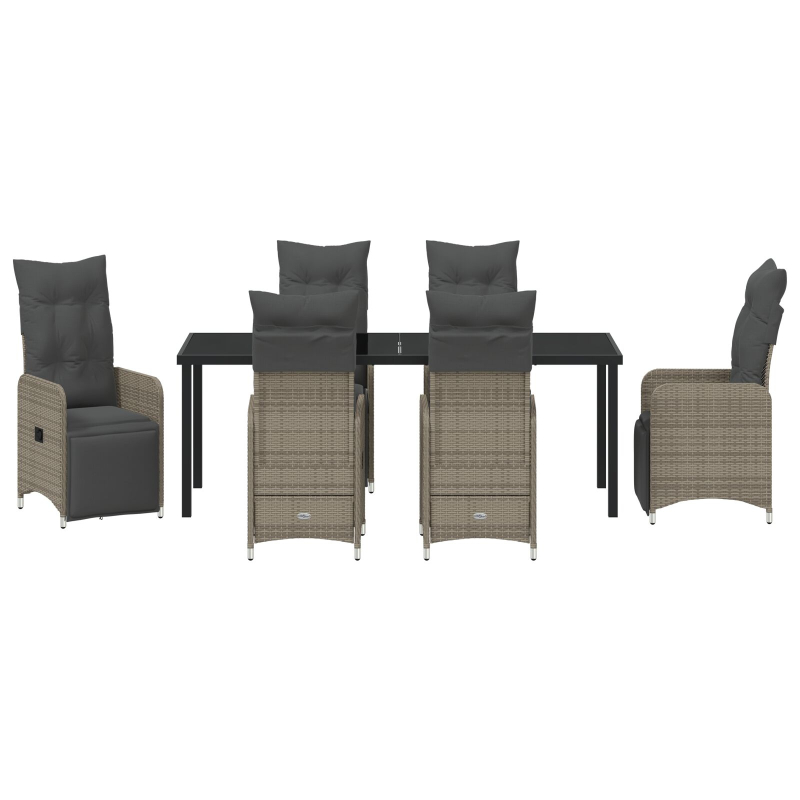 7-teiliges Garten-Dining-Set mit Kissen Beige Poly Rattan