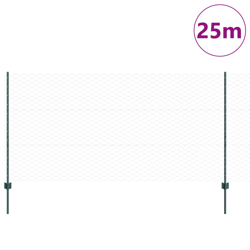 Sechseck-Mesh-Gartenzaun-Set Set aus 2 Grün Stahl 25 x 1,2 m Zaun