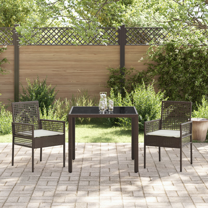 3-teiliges Garten-Esszimmer-Set mit Kissen Braun Poly Rattan