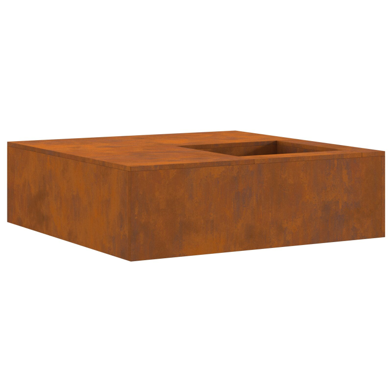 Feuerstelle mit Holzlager 100x100x30 cm Wetterstahl