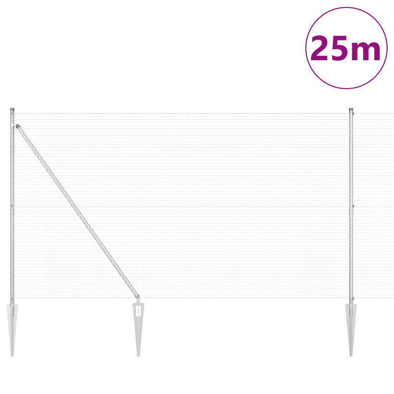 Drahtzaun mit 13 Spitzenpfosten 1,5x25 m verzinkter Stahl