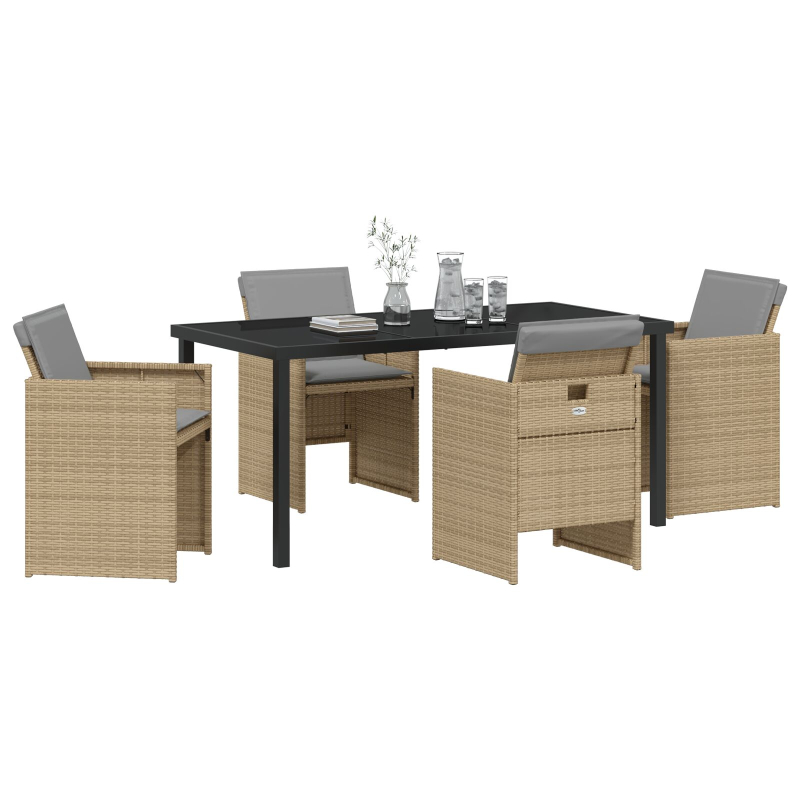 5-teiliges Garten-Essset mit Kissen Beige Poly Rattan