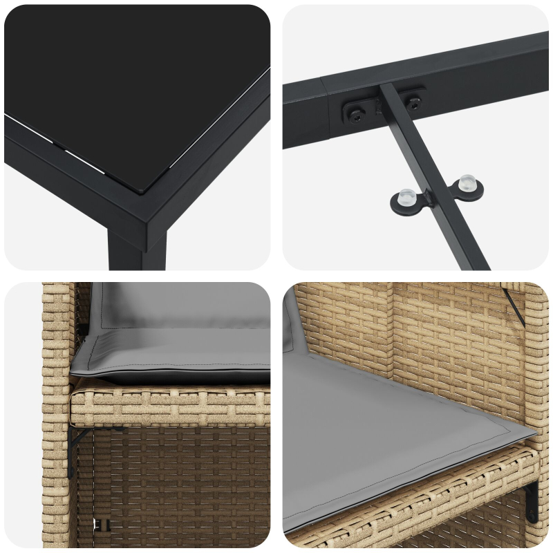 5-teiliges Garten-Essset mit Kissen in beige Poly-Rattan