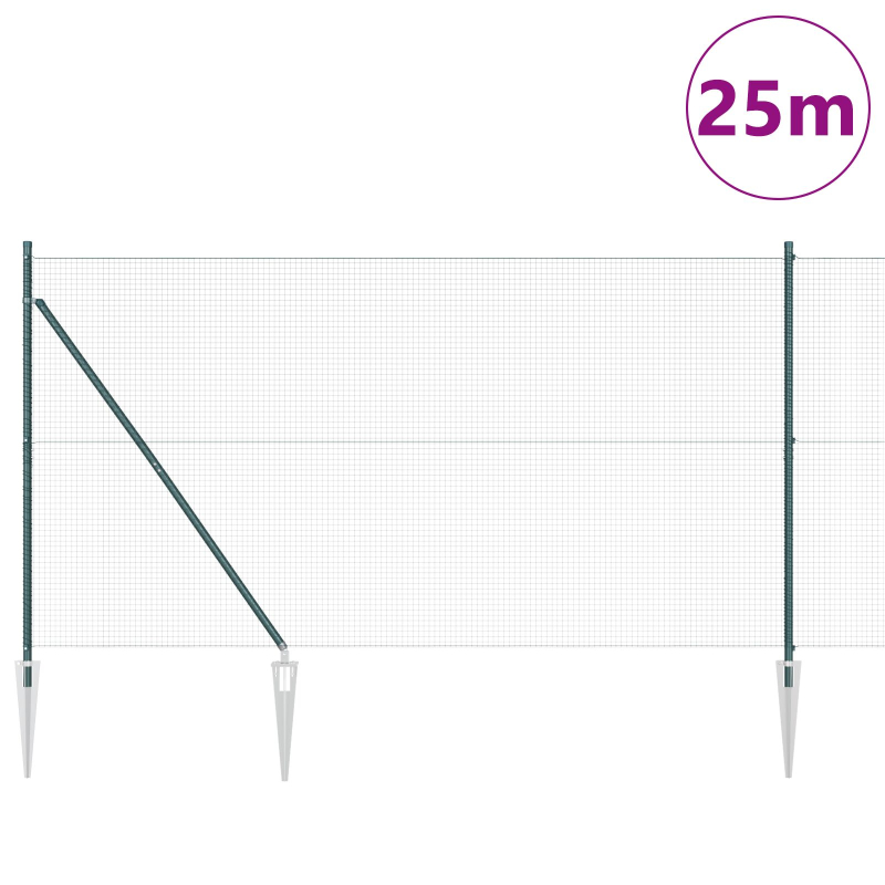 Geschweißter Drahtzaun mit 13 Spike-Pfosten Grün 1,4x25 m Stahl
