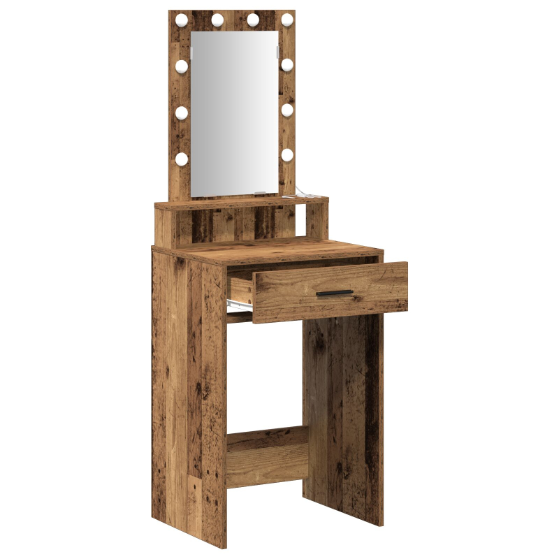 Schminktisch mit LED-Lichtern Altes Holz 50x41x140 cm