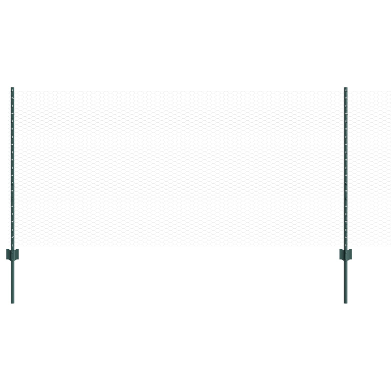 Zaunpfosten 11 Stück U-Kanal Grün 100 cm Stahl, Sechseckzaun Grün 1x50 m Stahl