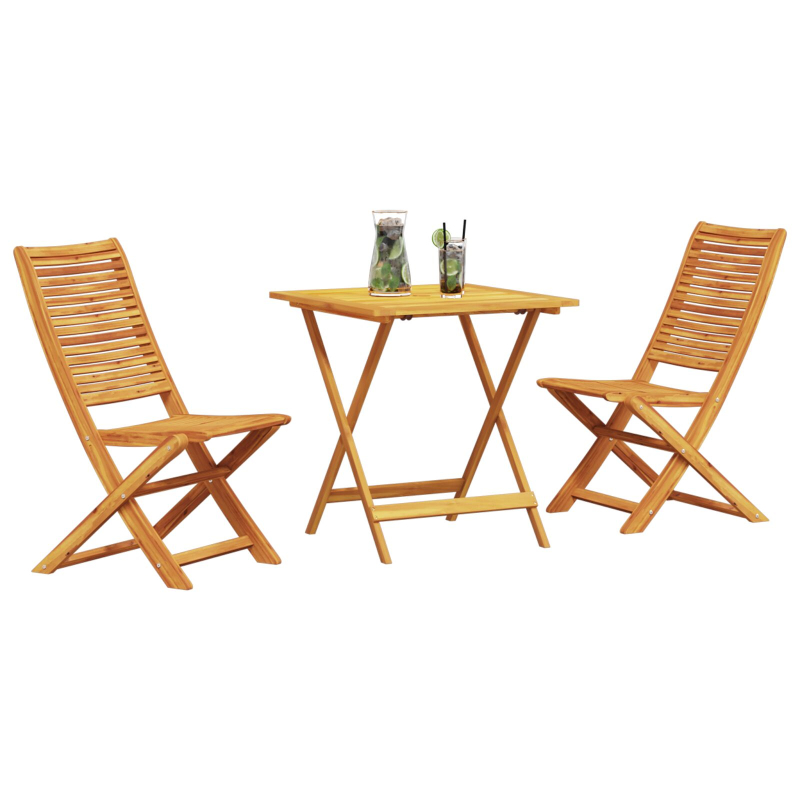 3-teiliges Faltbistro-Set aus massivem Akazienholz