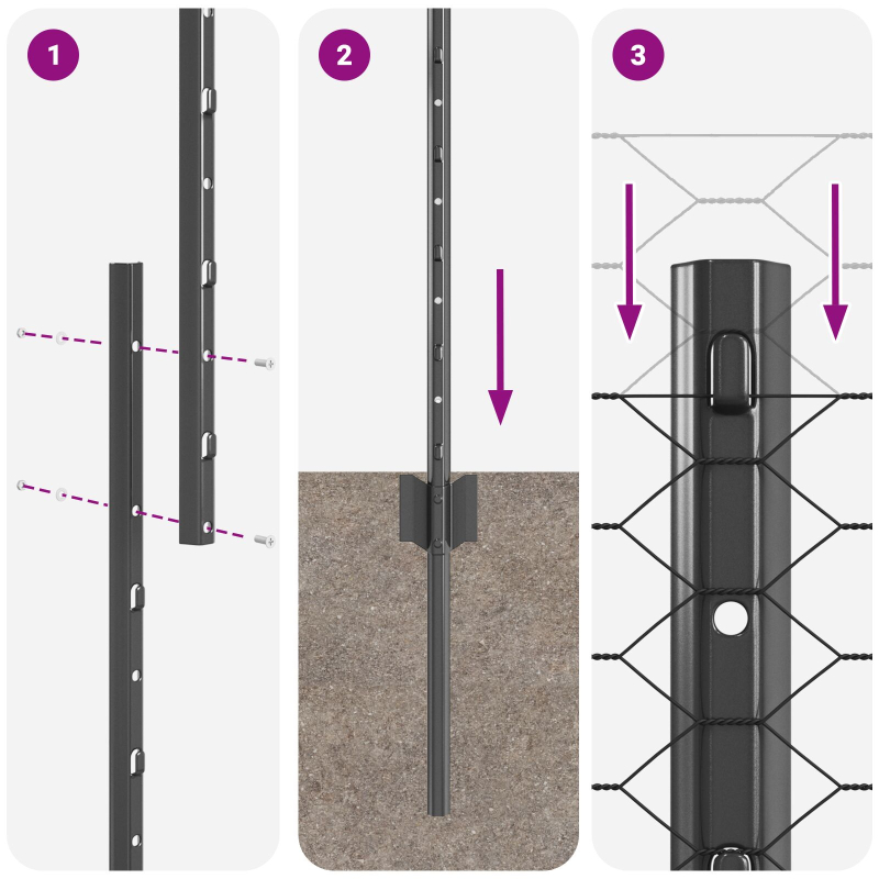 Zaunpfosten 22 Stück U-Kanal Grau 140 cm Stahl, Sechseckiger Zaun Grau 1,4x25 m Stahl
