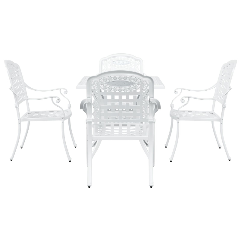 5-teiliges Garten-Esszimmer-Set aus weißem Gussaluminium
