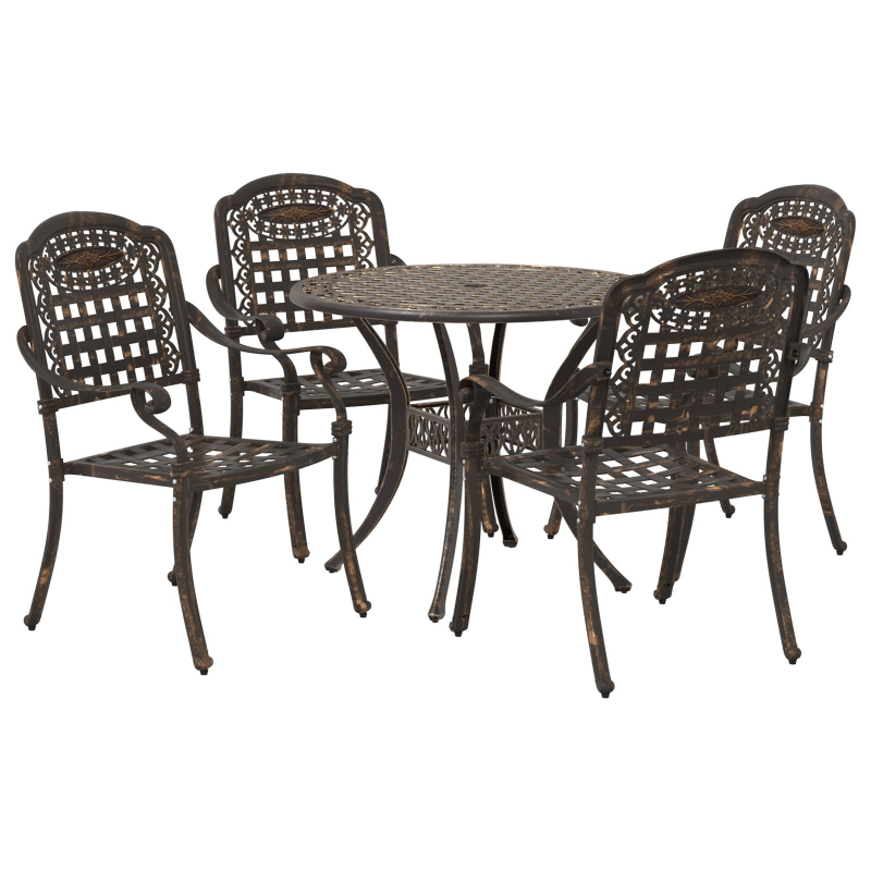 5-teiliges Gartenstuhl- und Tischset aus bronziertem Gussaluminium