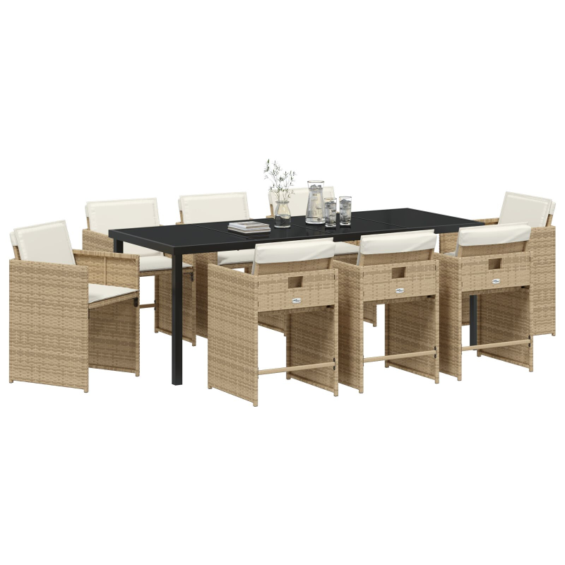 9-teiliges Garten-Essset mit Kissen Beige Poly Rattan
